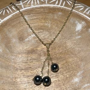 NWOT Gold Tone Three Tier Dark Pearl Necklace